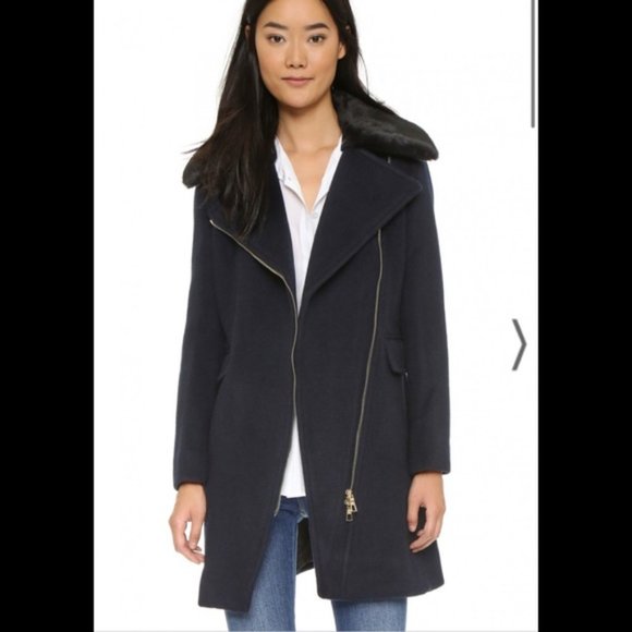 Club Monaco Black Josette Wool and Faux Fur Coat Size XS - Picture 3 of 8